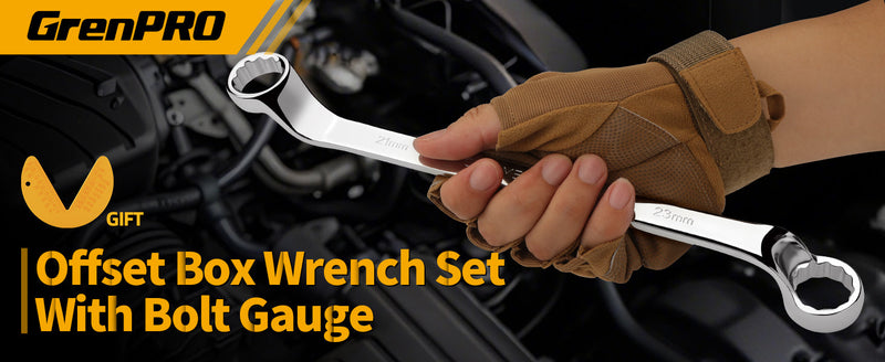 GRENPRO 10PC Offset Double Box End Wrench Set Metric & Standard Roll Pouch Metric Offset Wrench Set