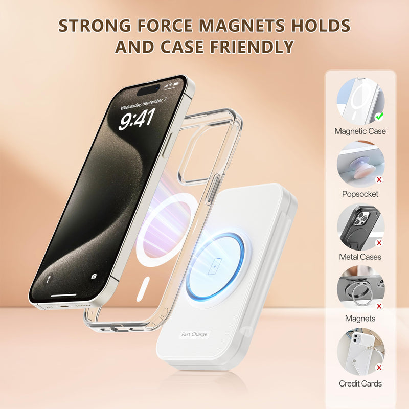 2025 Latest Magnetic Wireless Charger for iPhone: 3 in 1 Travel Charging Station for Apple Devices for iPhone 16 15 14 13 12 Pro Max Plus-Foldable Charging Pad for Apple Watch Series & Airpods 3 2 Pro white