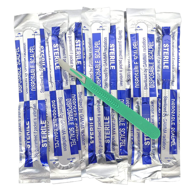 Sterile Scalpel Knife Sterile Disposable Scalpel No.10 Stainless Steel Handle with Graduated Plastic Scale 10 Individually Packed Scalpels Nr. 10