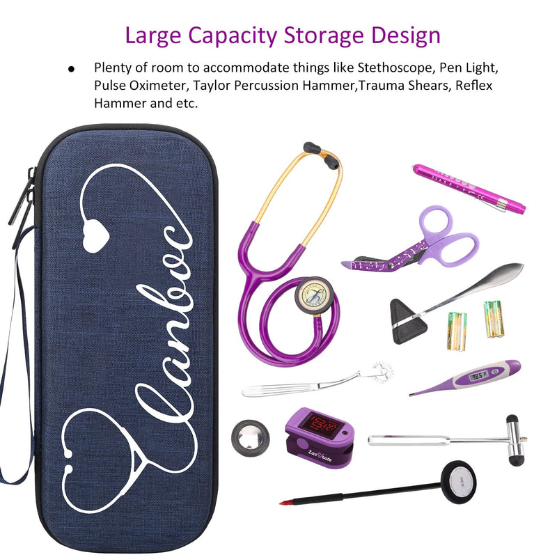 Canboc Hard Stethoscope Case for 3M Littmann Classic III, Lightweight II S.E, Cardiology IV, MDF Acoustica Stethoscope, Mesh Pocket fits Medical Scissors, Penlight, Oral Thermometer, Dark Blue