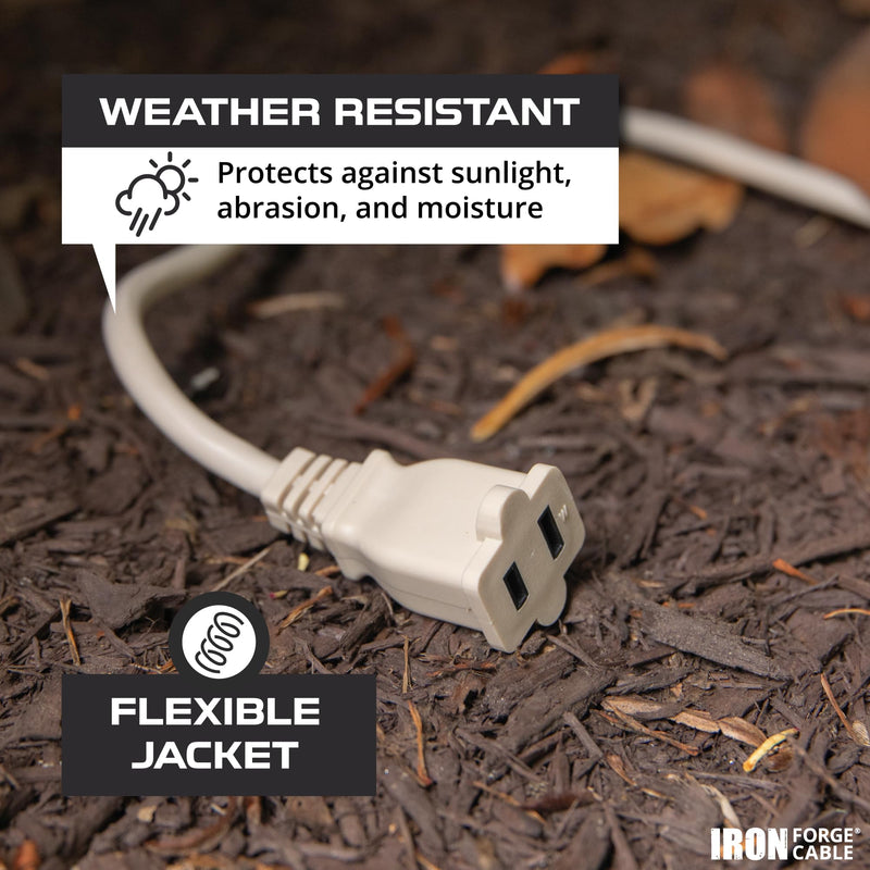 Iron Forge Cable 2 Prong Extension Cord 25 ft - 16 Gauge 13 Amp Heavy Duty Outdoor 2 Prong Power Cord - SJTW - Great for Landscaping, Deck, Outdoor Lights - Tan 25 Foot