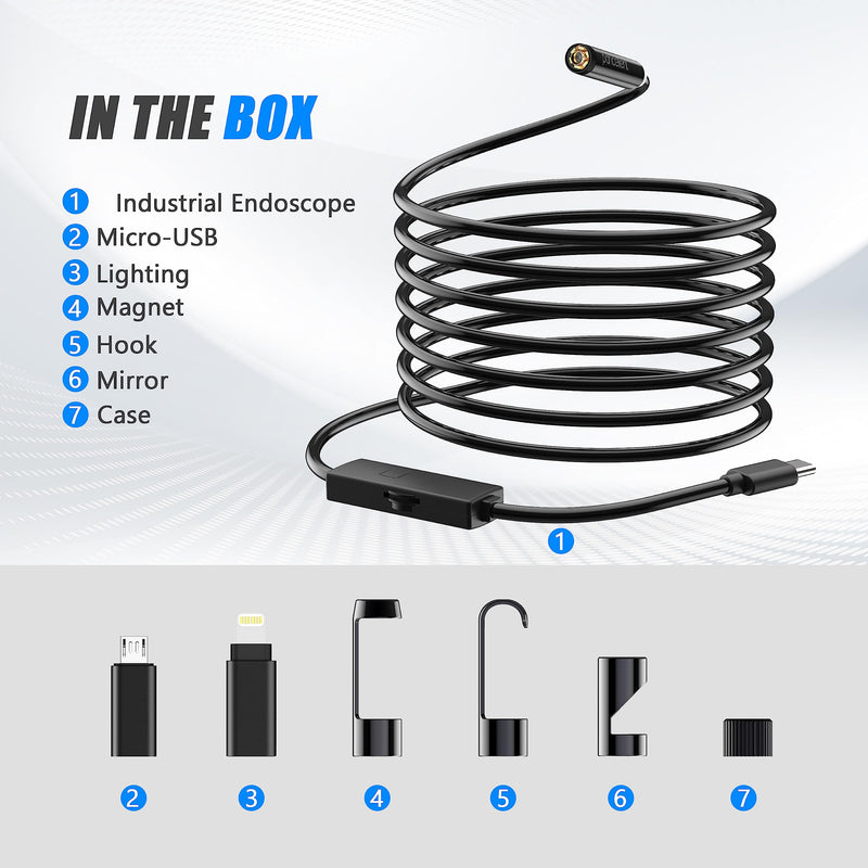 1920P HD Dual Lens Snake Inspection Endoscope, Pancellent Type C Endoscope, Scope Camera with 8 LED Lights for Android and iOS Smartphone, iPhone, iPad, Samsung (5M)