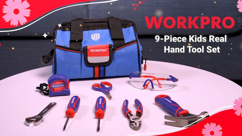 WORKPRO 9-Piece Kids Real Hand Tool Set, Blue