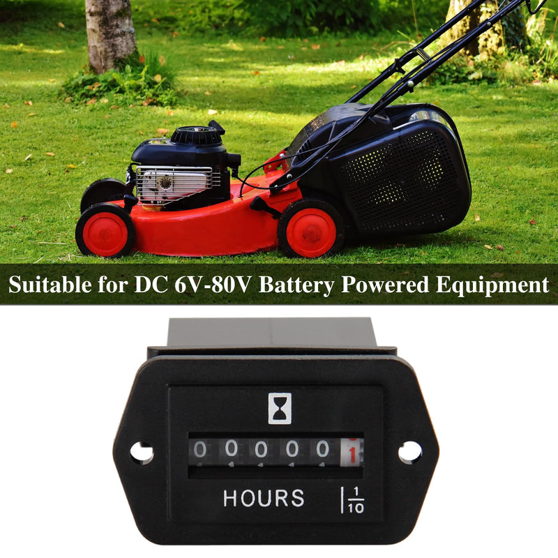 Jayron JR-HM002 DC 6-80V Snap in Mechanical Hour Meter for DC Powered Equipment Such as Fork Lifts,Golf Carts,Generator,ATV,Lawn Mower,Floor Care Equipment,and Any Other Battery Powered Equipment