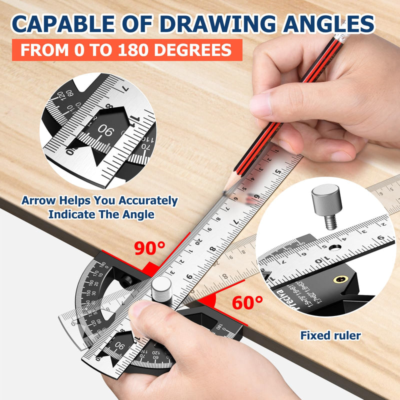 Protractor, stop square Preciva universal combination square with ruler stop for precise marking and drawing with multi-angle stop ruler protractor High-quality professional measuring tool