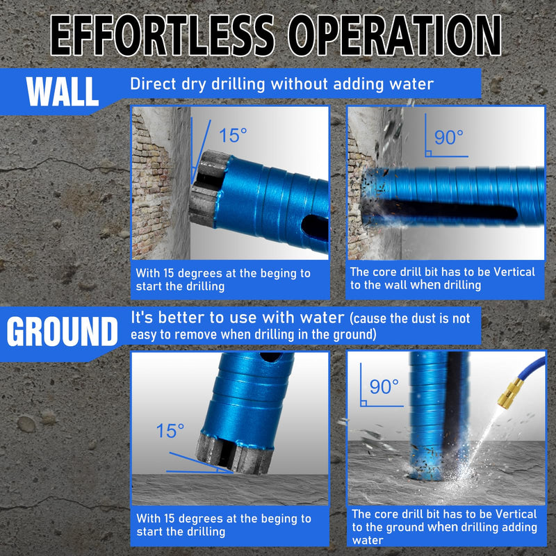 SALI Diamond Core Drill Bits 2" Diameter 10"/254mm Drilling Depth 5/8-11" Thread Core Bit Turbo Laser-Welded Segments for Cured Concrete with, Brick, Block, Masonry, with Two Adapters 2 inch