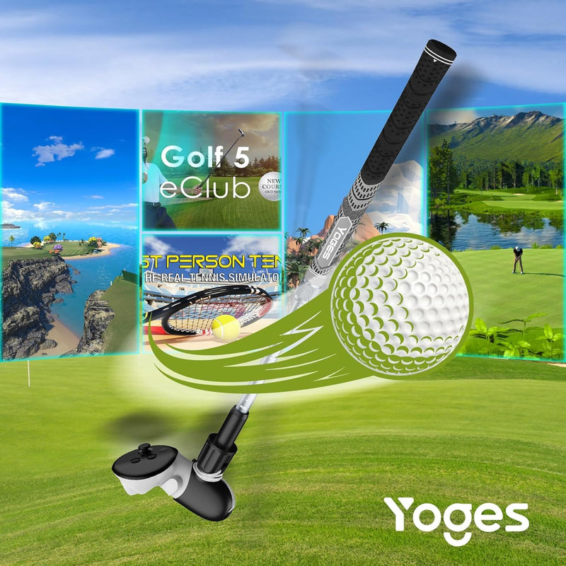 YOGES Adjustable Length VR Golf Club Handle for Meta Quest 3S/Quest 3/Oculus Quest 2, 90 Degree Virtual Reality Baseball Controller Attachment, Simulator Real Golf Game (ONLY for Right Controller) Black/Grey