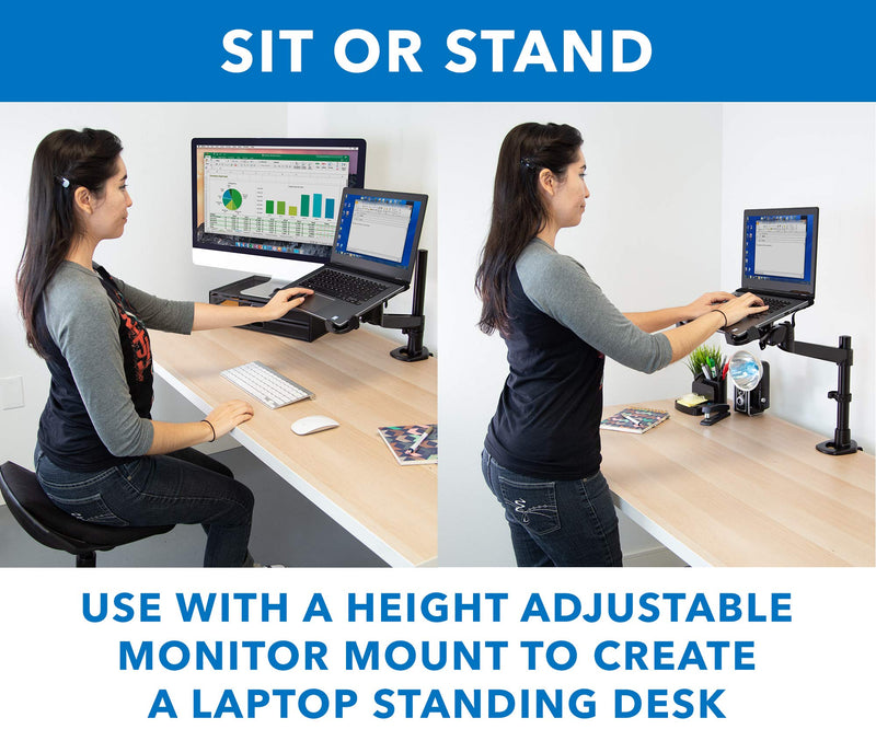 Mount-It! Laptop VESA Mount Tray for Monitor Arms – VESA Laptop Tray Fits Up to 17" Notebooks – Adjustable Holder with Safety Strap, Ventilated Cooling Design, and Secure Ledge Stopper (Black)