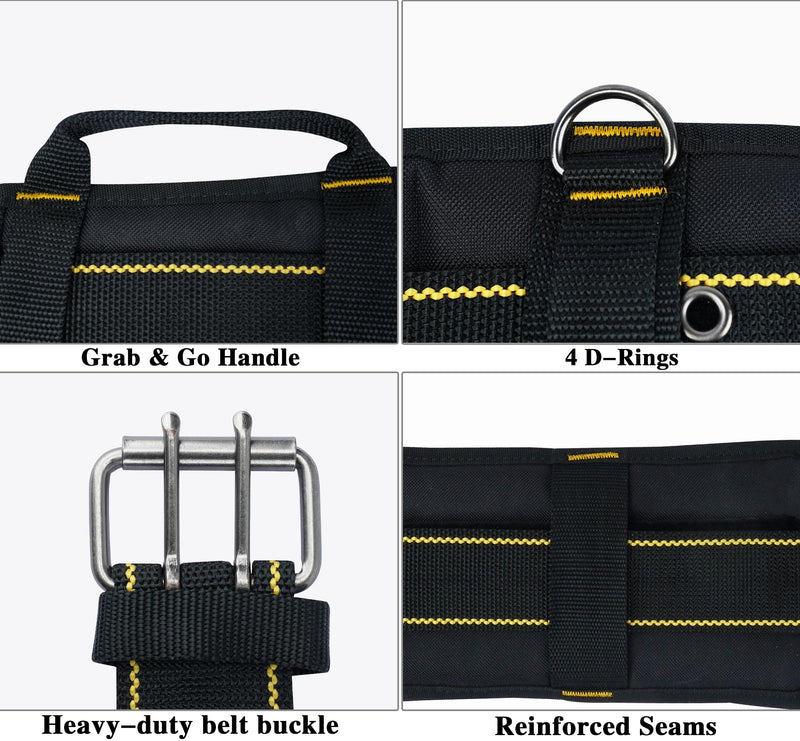 MELOTOUGH Padded Tool Belt for Men with handle strap, Heavy Duty Work Belt with D ring, Adjustable Waist 36"-47" for Electrician (Work Belt Suspenders Not Included) 4 D-rings Hook