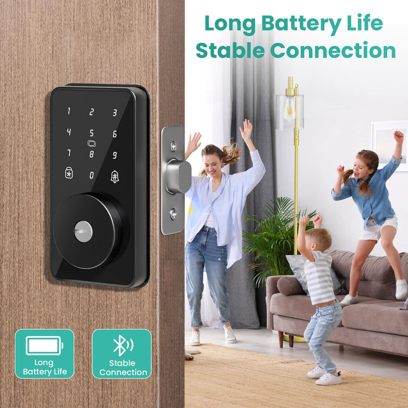 Smart Lock, 4-in-1 Keyless Entry Door Lock for Front Door, Digital Door Lock with Keypad, Bluetooth Smart Deadbolt, App Control Pitch black