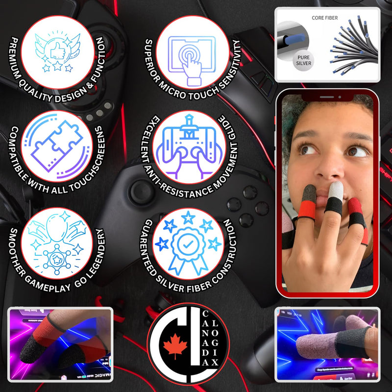 (16 Pack) Durable, Responsive, Gaming Finger & Thumb Sleeves, CODM & Mobile Gaming & Controllers, Pro Covers, Silver Fiber Offers Excellent Conductivity, Superior Senativitity. BLK & WHT