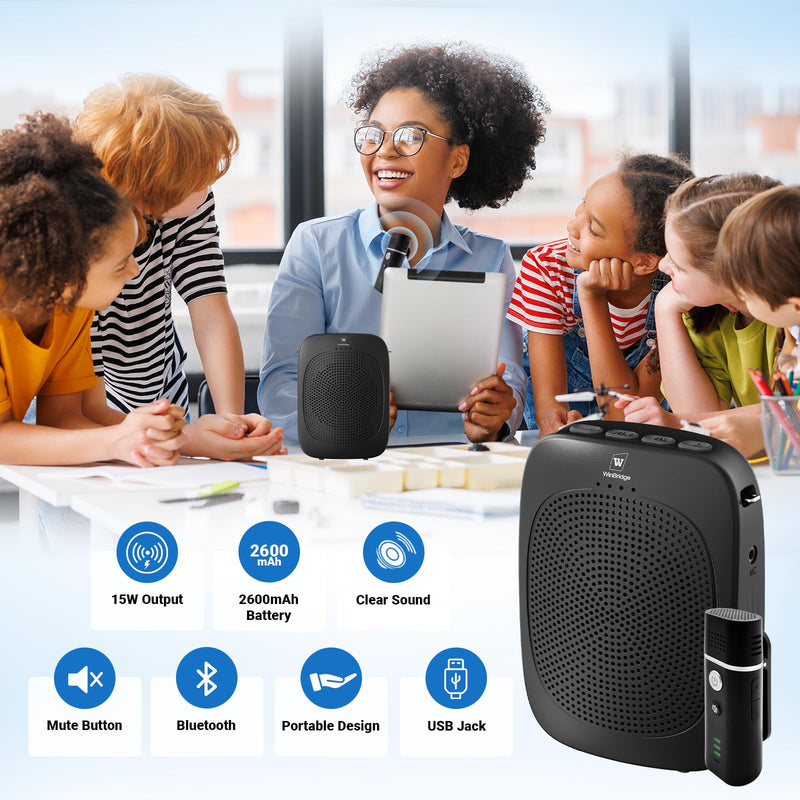 Bluetooth Voice Amplifier with Wireless Lavalier Lapel Microphone for Teachers, Portable Speaker Clip-On Microphone, Mini Megaphone PA System for Classroom/Yoga/Public Events C006