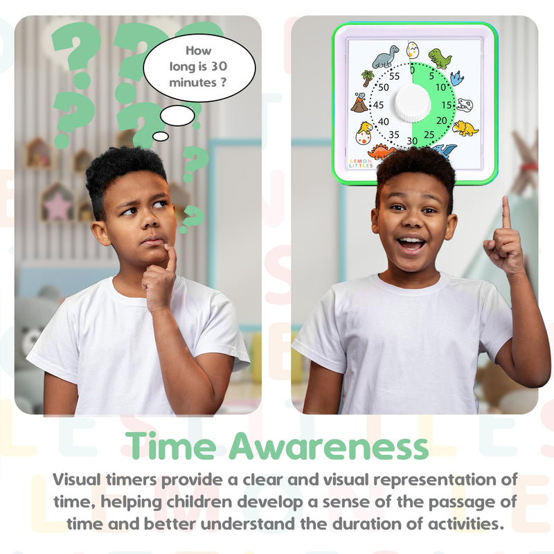 Visual Timer for Kids, Toddler, Autism, ADHD & Preschool Classroom - Animal Silent Countdown Timers - 60 Minute Productivity & Time Management Clock (Dinosaur) Dinosaur