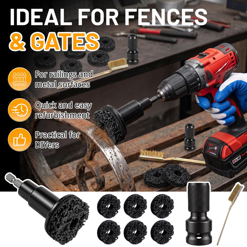 Wheel Bolt and Wheel Hub Grinder with 6 Grinding Wheels for Rims Rust Removal | Wheel hub cleaning tool, rim repair kit with rust brush, 1/2 inch impact wrench adapter, for cars, trucks, rims, rust removal