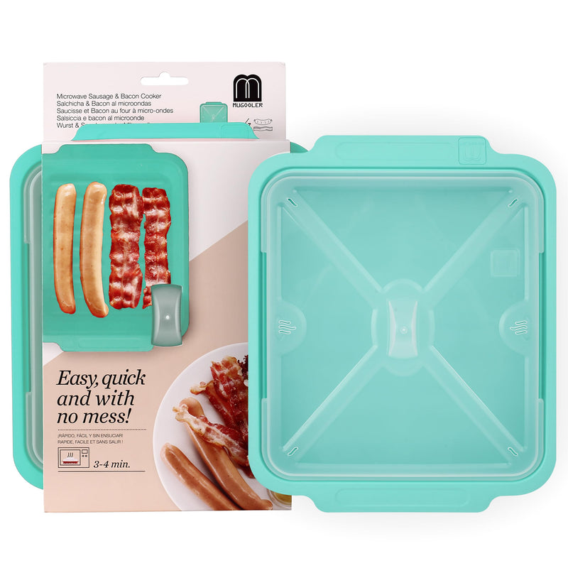 MMUGOOLER 2 Pack Microwave Easy Bacon Maker/Cooker with Lid, Safety, Quick and with No Mess, 11.3“ L x 9.0" W x 2.4" H- Blue