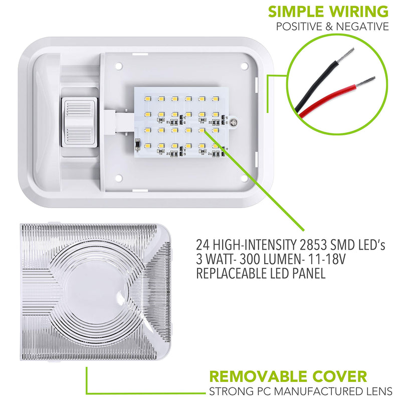 12V Led RV Ceiling Dome Light RV Interior Lighting for Trailer Camper with Switch, Single Dome 300LM