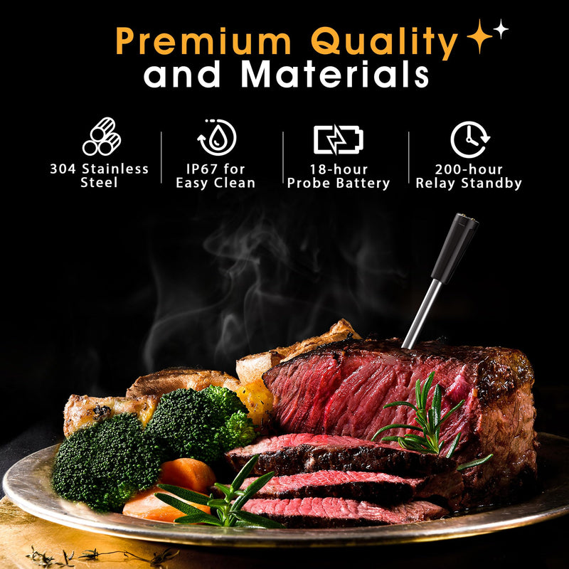 Wireless Meat Thermometer for Grilling and Smoking, Oven Digital Thermometer Instant Read Thermometer for Kitchen Outdoor Cooking Grill, Smoker (1 Probe APP Control) 1 Probe APP Control