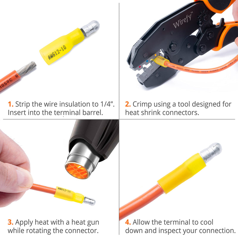 Wirefy Heat Shrink Male & Female Wire Connector - Electrical Bullet Terminal - 22-10 AWG 250pcs