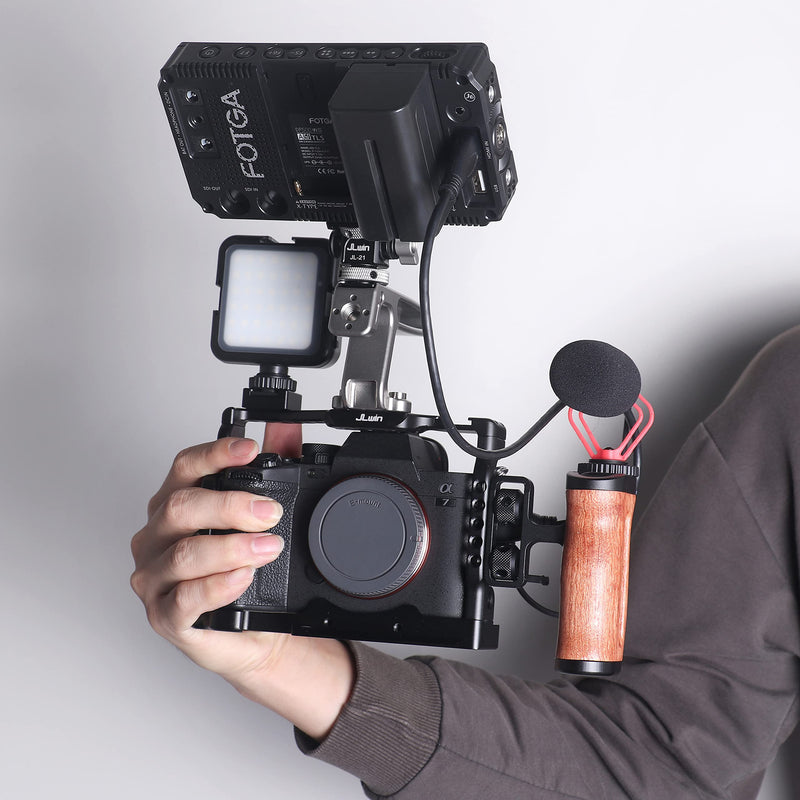 Hersmay Mini Side Wooden Handle Grip with ARRI-Style Mount Screw & Cold Shoe Mount 1/4 &3/8 Inch Screw for DSLR/Vlog Camera Cage
