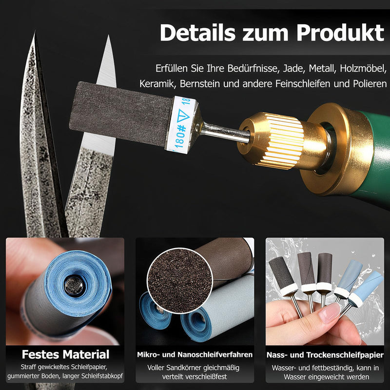 30 Pieces Sanding Sleeves Set, Sanding Accessories with Grit 180-2000 | Sanding bits with 3 mm shaft, various particle sizes, grinding attachments for metal, stone and wood sanding