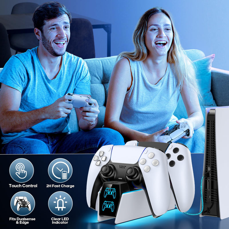 PS5 Controller Charger Station Compatible with PlayStation 5 Faceplates Edge & Dual Controller, PS5 Accessories Charging Station, PS5 Charging Dock Stand with LED Indicators & Charging Cable White