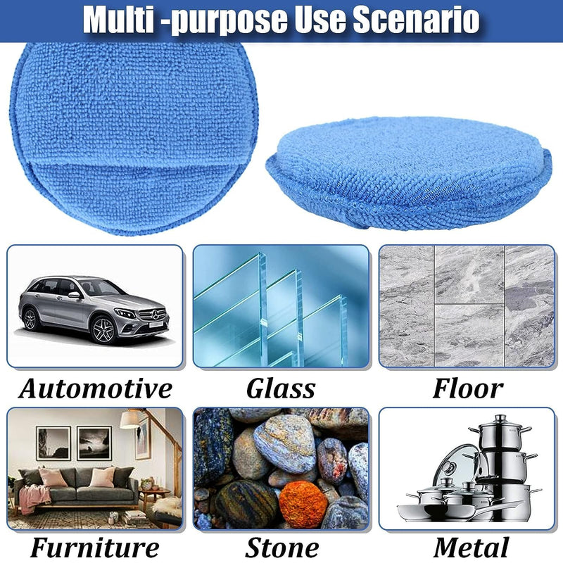 Microfiber Wax Applicator Pads, Car Wax Applicator with Finger Pocket, Buffing & Detail Polishing Foam Pads for Car Cleaning and Fine Polishing (5 inch, 6 Pack) Blue-1