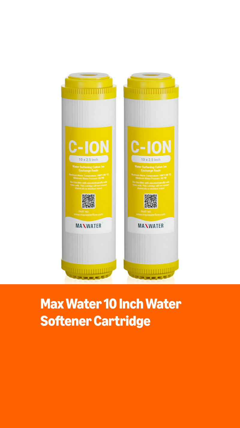 Max Water 10" x 2.5" Cation Resin Water Softener Cartridge, Compatible with AF-10-3003, WS-10, UDF-10C100E, 155319-43 & All 10 Inch Standard Whole House Water Filter Systems (2 Pack) 2 Count (Pack of 1)