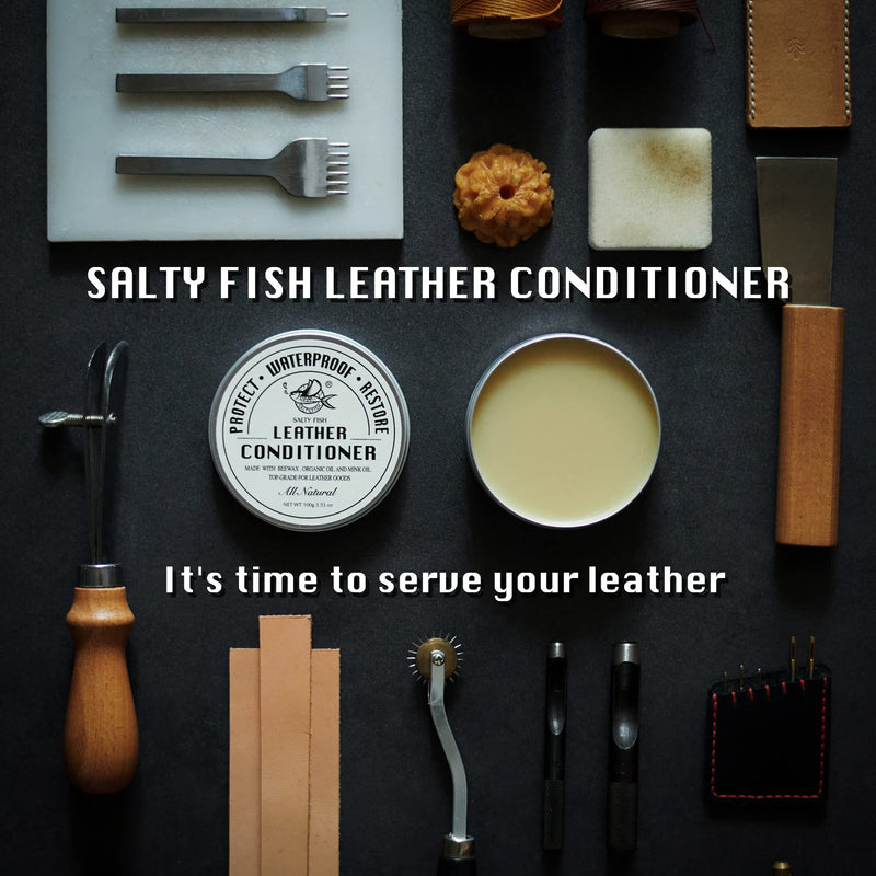 SALTY FISH All-Natural Leather Conditioner and Cleaner,Made with Mink Oil Beeswax,Protect Soften Waterproof Leather Furniture,Car Seats,Shoes,Boots,Bags (3.53 Oz) 3.53 Oz