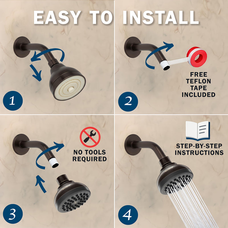 Aqua Elegante Pressure Boosting Shower Head - 3 Inch Wall Mount Water Saving Showerhead Best For Low Flow Showers With Anti-Clog Nozzles & Adjustable Brass Fitting - 2.5 GPM - Oil-Rubbed Bronze Oil Rubbed Bronze