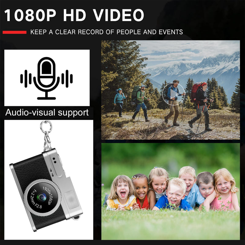 KOOMTOOM Keychain Camera,1080P HD Mini Retro Camera,Tiny Digital Photocamera with 32GB SD Card,0.96'' Pocket Video Recorder Gift for Kids Students,Suprise Box Included (Retro Black)