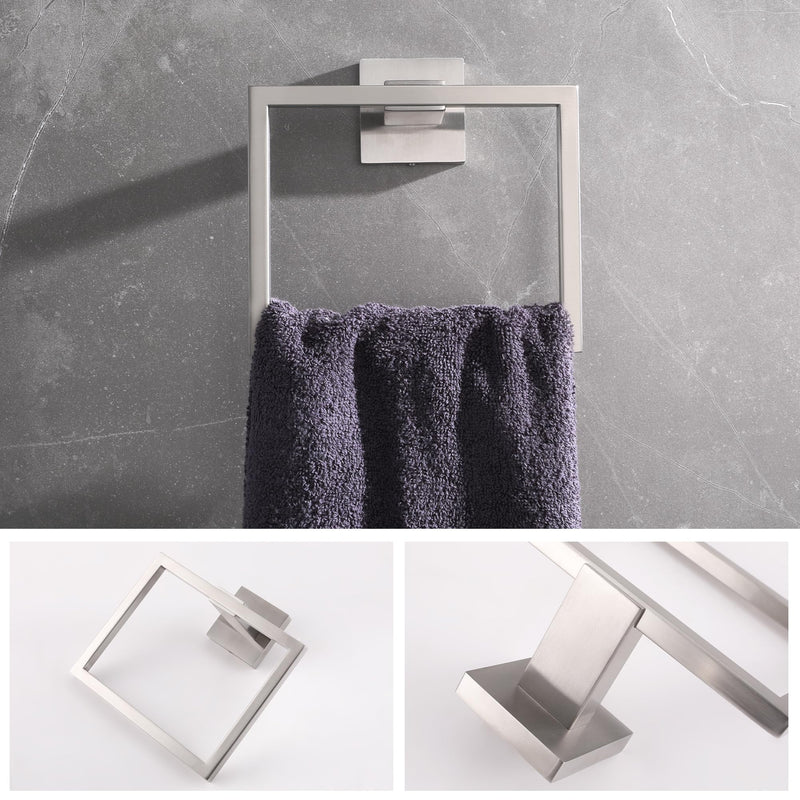 LANC Hand Towel Holder for Bathroom Wall Mount Brushed Nickel Square Hand Towel Rings 2PC Towel Ring for Toilet Bathroom Hardware Accessories Stainless Steel Modern Shower Towel Hanger, A8896BN-P2 2 Pack