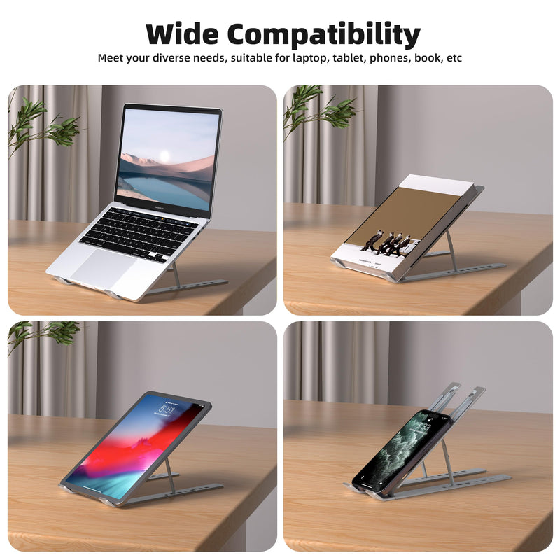 GOLDPRO Portable Laptop Stand Ultralight Aluminum Alloy Adjustable Laptop Stand Deal Laptop Riser for Desk or Travel Computer Stand for Laptop 7 Holes 9.8 Inches-Sliver TS06Silver