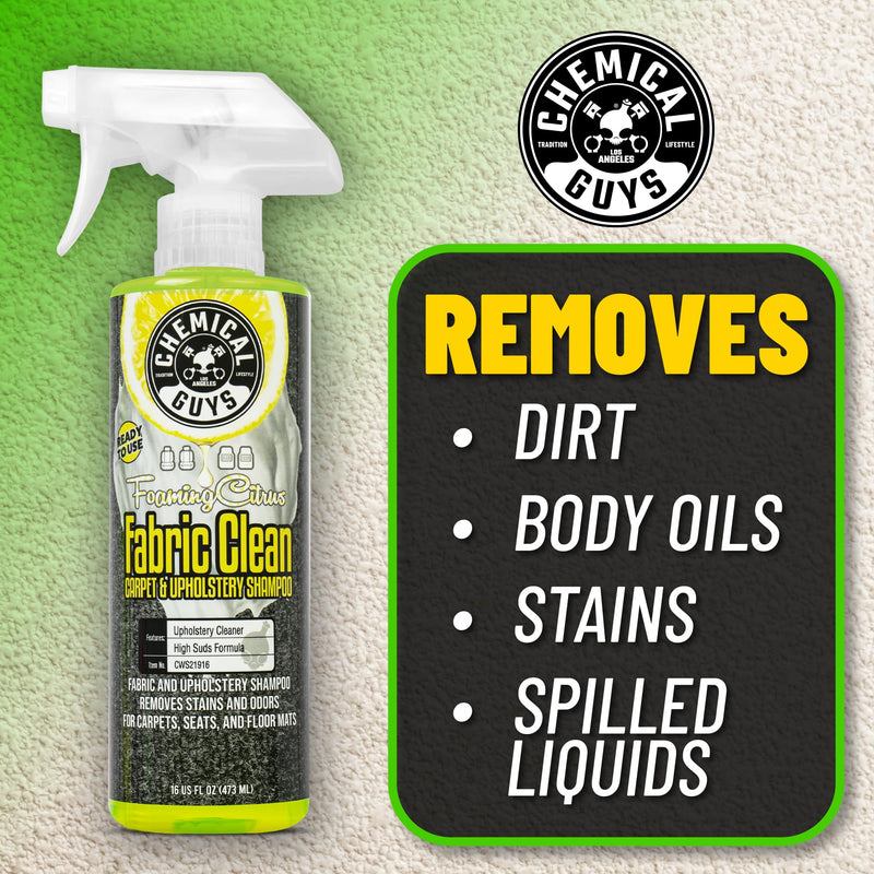 Chemical Guys CWS21916 Foaming Citrus Fabric Clean Carpet & Upholstery Cleaner, Ready To Use, Sprayable (For Carpets, Seats & Floor Mats), Safe for Cars, Home, Office, & More, 16 fl oz, Citrus Scent