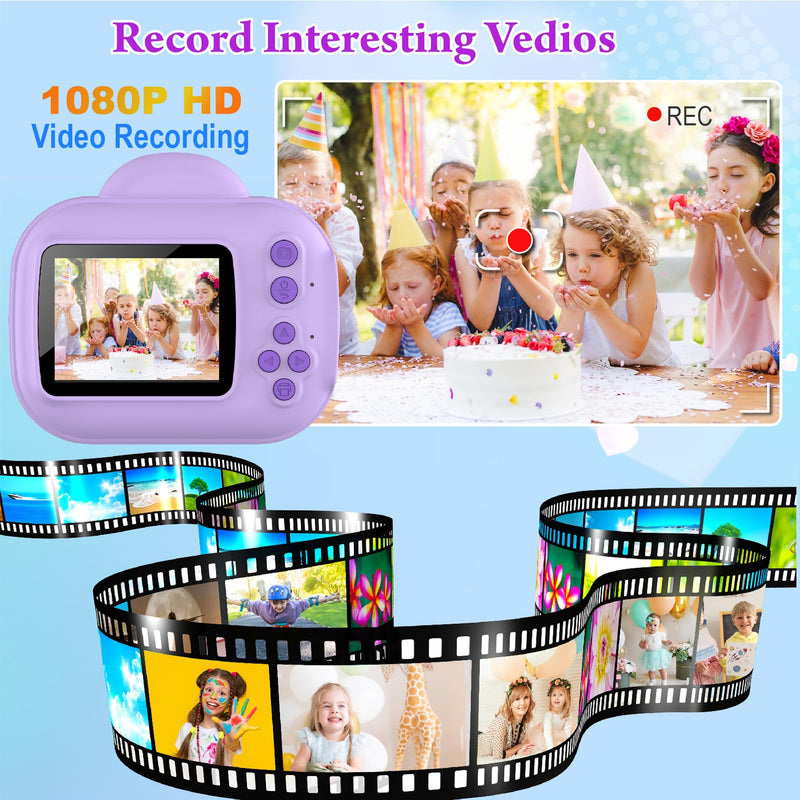Kids Digital Camera Instant Print, Portable Instant Camera for Girls, Ages 3-10 (Purple) Purple