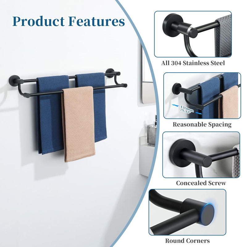 Alise Double Towel Bars,24 Inch Towel Rack for Bathroom, Wall Mount Towel Holder, Quick Drying Towel Hanger SUS304 Stainless Steel Towel Rail, Matte Black, GOY4600-B 24 inch