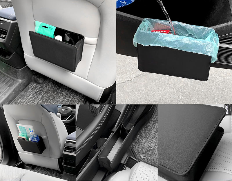 Car Trash Can,Multi-Function Garbage Can,Small Car Door Organizer,Leather Car Trash Can Front Seat,Car Seat Back Storage Box (Black) Black