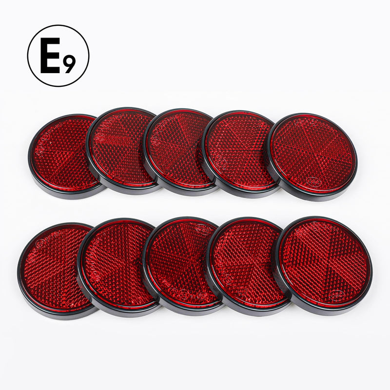 10 Pack Red Self Adhesive Round Reflectors, E9 Approval Road Safety Stick-on Rear Reflectors for Trailer Caravan Truck Lorry or Agricultural Machines