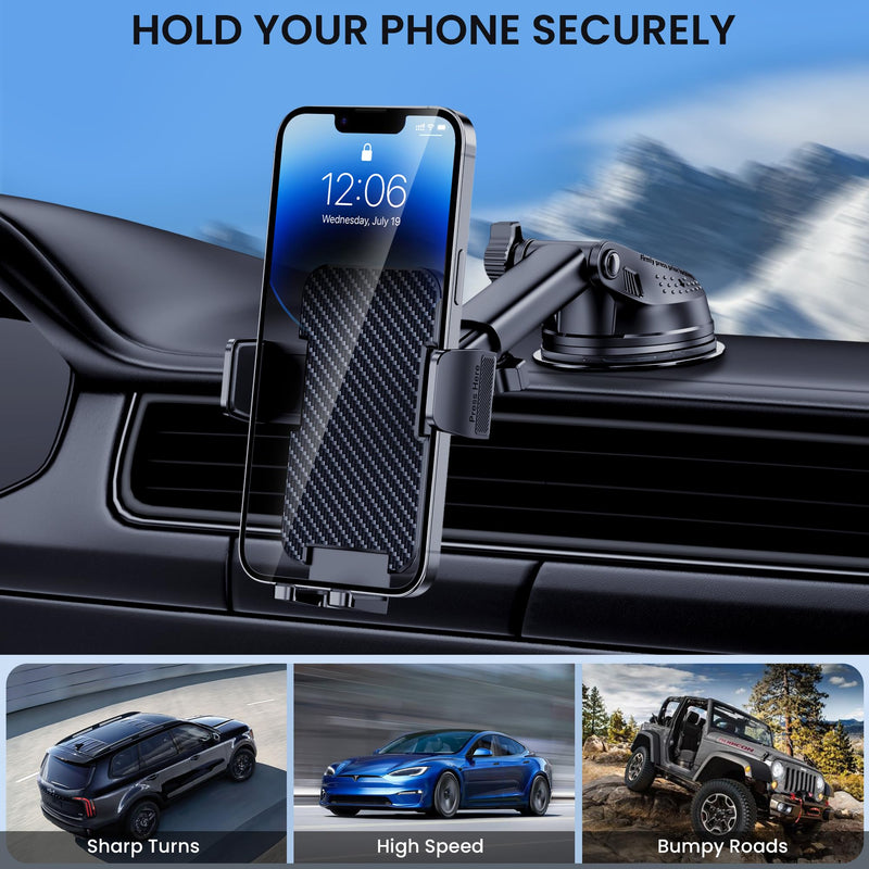 Phone Holder Car [Military-Grade Suction] Universal Car Phone Holder [Thick Case Friendly] Automobile Accessories Dashboard Air Vent Windshield Phone Mount Fit for iPhone Android Smartphones Black