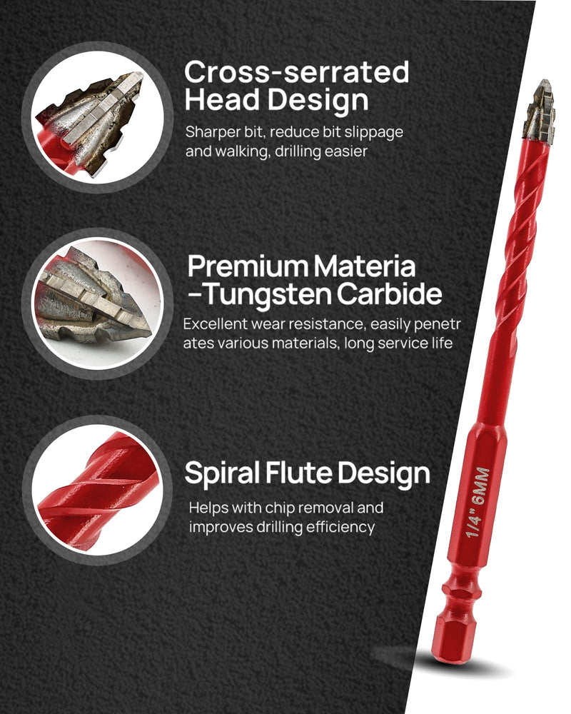 FOCSTOL Serrated Masonry Drill Bit Set 12pcs - High-Strength Eccentric Twist Drill Bit for Wood Plastic Masonry Ceramic Tile Concrete Marble 3/16''-1/2'' 3/16''-1/2'' 12