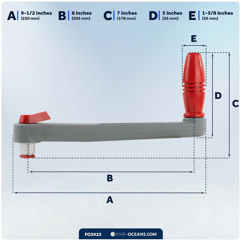 Five Oceans Sailboat Winch Handle, Universal Floating Winch Handle, Lock–in Mechanism, Lightweight and Strong, Fiberglass Reinforced Plastic 8" Gray & Red (1 Pack)