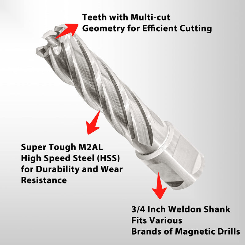 S&F STEAD & FAST HSS Annular Cutter 5/8" Cutting Diameter 2" Depth of Cut, 3/4" Weldon Shank, Mag Drill Bit with Pilot Pin for Magnetic Drill Press 5/8" x 2"