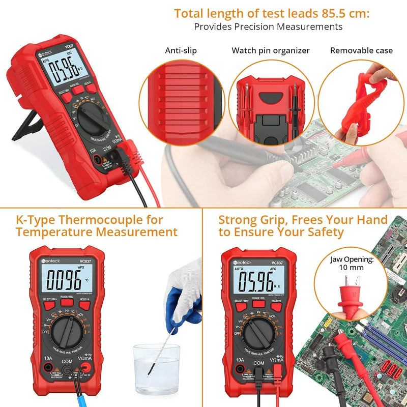 Neoteck 6000 Counts True RMS Digital Multimeter,Auto Range Multimeter with NCV,AC/DC Voltage Current Resistance Capacitance Frequency Temperature Duty Cycle Voltmeter for Home Automotive Electrician Red 6000Counts(AC/DC 600V)