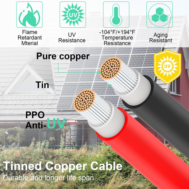 Solar Connectors Cable for 2 Solar Panels, Parallel 10AWG Solar Panel Connectors Y Branch Adapter Tool-Free (FMM/MFF) For 2 Solar Panels 1.6FT (FMM/MFF)