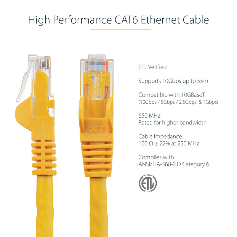 StarTech 75ft CAT6 Ethernet Cable - Yellow CAT 6 Gigabit Ethernet Wire - 250Mhz 100W PoE RJ45 UTP Network Patch Cord Snagless with Strain Relief (N6PATCH75YL) 75 ft Single