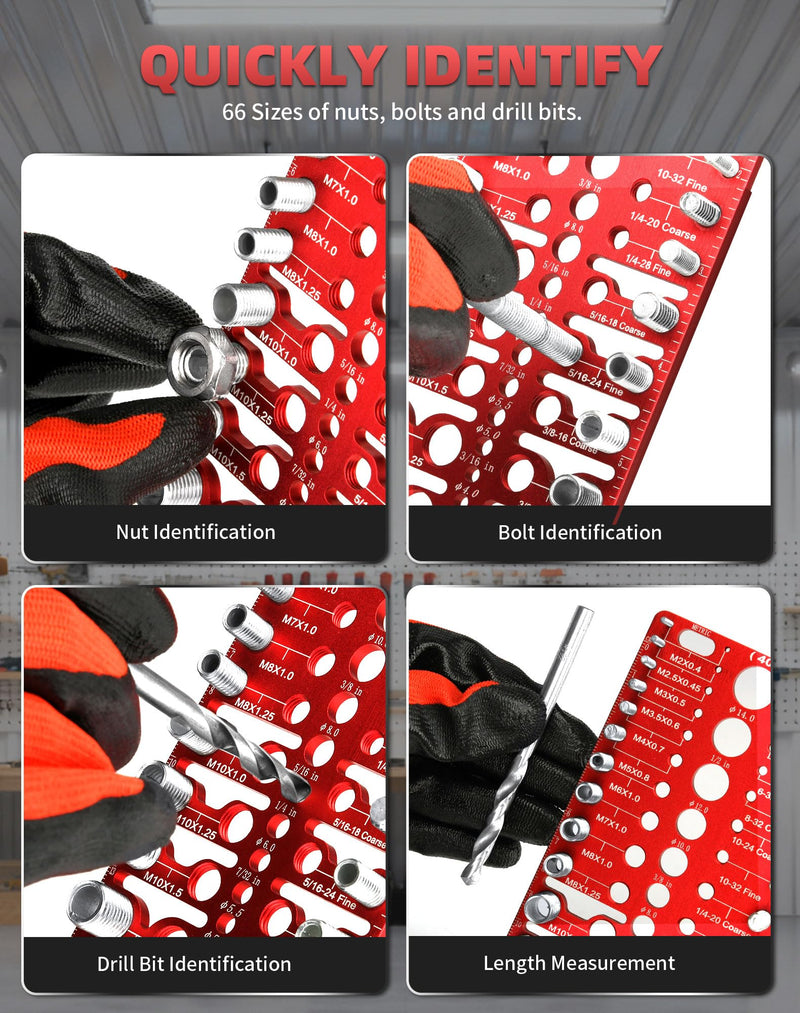 66 Thread Checker, VEXTHYX 22 standard/sae & 18 metric nut and bolt thread measuring tool with 26 drill bit gauges, wall-mountable bolt size identifier finder with Inch & CM ruler for Mechanics Repair 66 Thread Checker