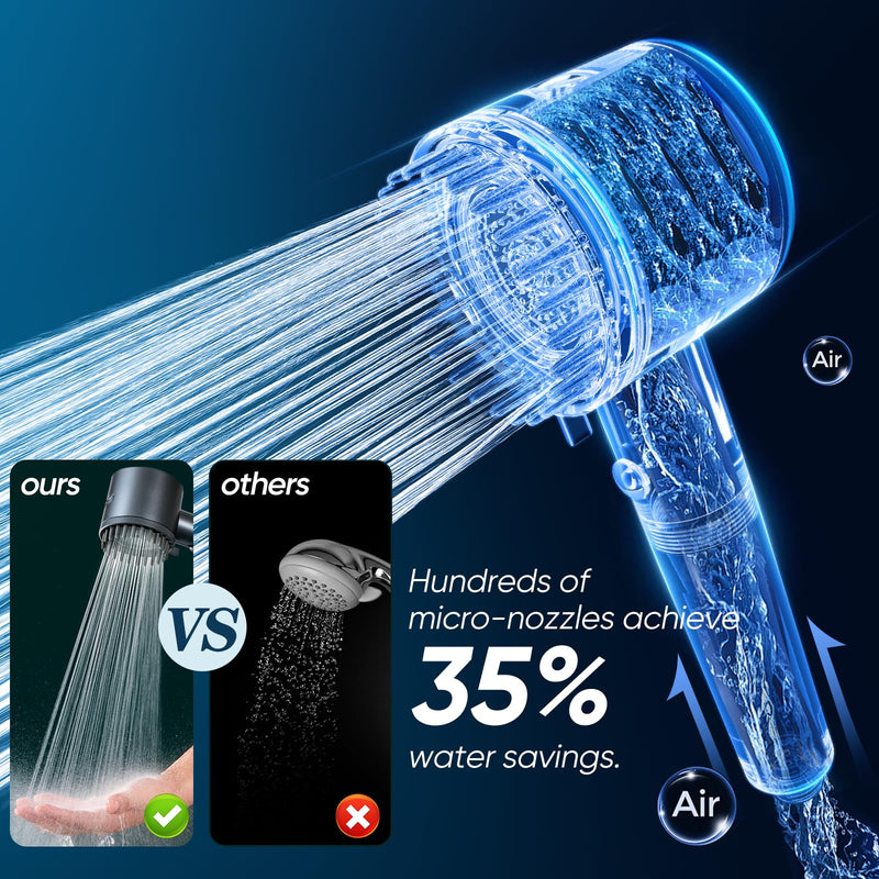 Cobbe Ion Drops Filtered Shower Head with Handheld, 4+1 Spray Mode Showerhead with Filters, Built-in Power Wash for Hard Water - Remove Chlorine - Reduces Dry Itchy Skin, Black