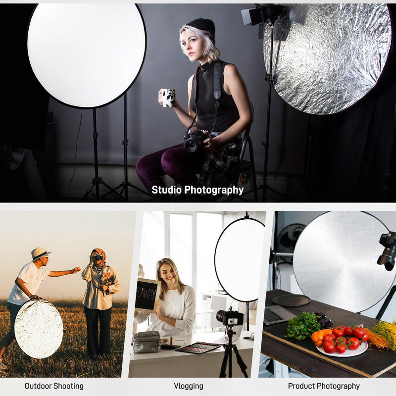 GVM Great Video Maker 43 Inch/110cm 5-in-1 Light Reflector - White, Silver, Gold, Black, Translucent - Collapsible Photography Reflector with Bag for Studio & Outdoor Shooting