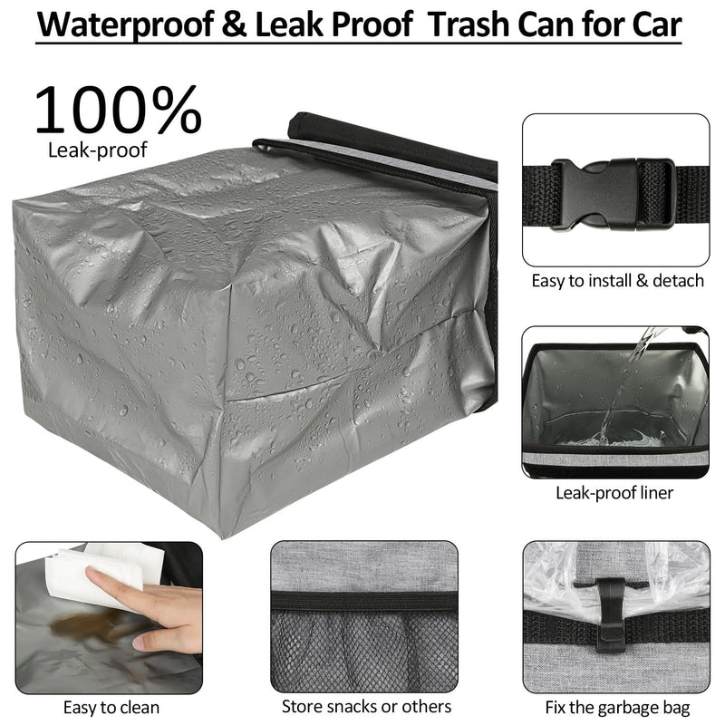 Car Trash Can Bin for Back Seat Leak Proof, Cute Trash Bag Hanging, for SUV Truck Van, Automotive Vehicle Garbage Cans Front Seat Grey 2 Gallons