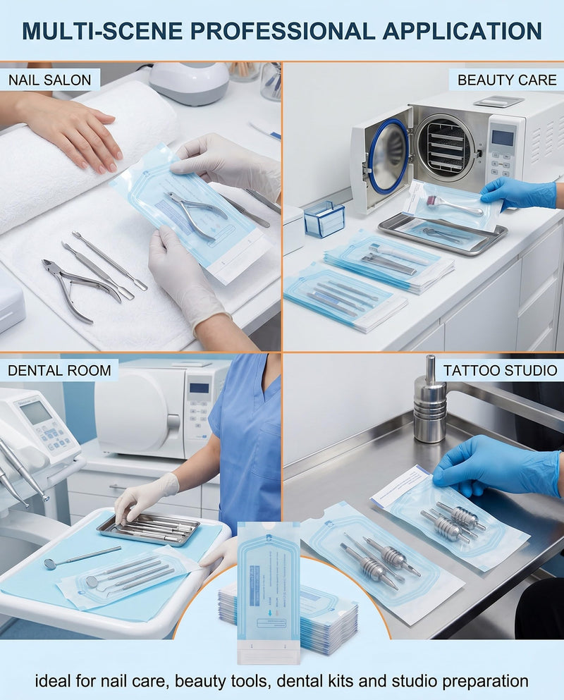 Sterilisation Bags, Pack of 50 (5.7 x 13 cm), Self-Adhesive Autoclave Bags with Seal, Heat Resistant for Dental & Lab, Reliably Prevents Contamination