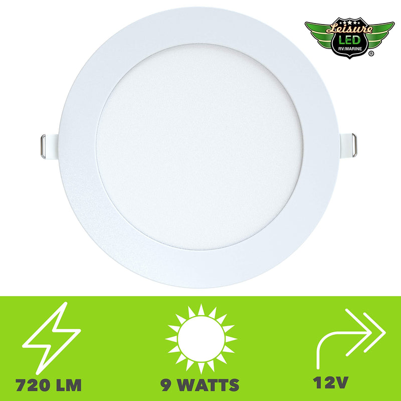 5 Pack Leisure LED RV Boat Recessed Ceiling Light 720 Lumen Super Slim LED Panel Light DC 12V 5.75" 9W Full Aluminum Downlights (Natural White) Natural White